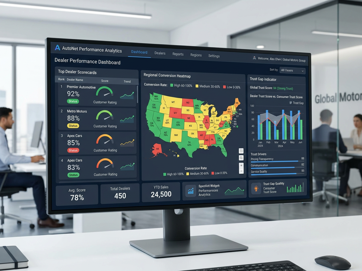 Dealer scorecard interface displaying performance metrics and conversion signals